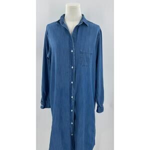 Grayson Chambray Denim Button Up Shirt Dress Blue Jean Midi Long Sleeve L